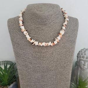 Vintage Choker Necklace Orange White Shell Beads Beach Surfer Bohemian Hippy - Picture 1 of 5