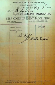 Joseph Haddleton Excelsior Wire Works Rochester NY Billhead September 19 1885 - Bild 1 von 1