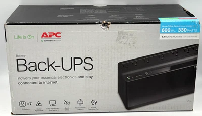 APC UPS 600VA 330W Battery Backup Power Supply Surge Protector 7 Outlet USB Port - Image 1 of 3