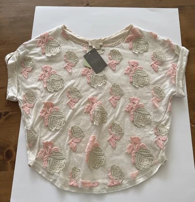 Anthropologie Brandlabel Women Beige Floral Embroidered Blouse S shirt NEW pink  - Image 1 of 4