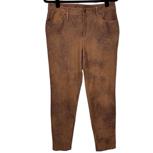 Chicos Vegan Faux Suede Pants Brown Worn Luggage Size 1R US 8R Medium Slim Fit - Picture 1 of 11