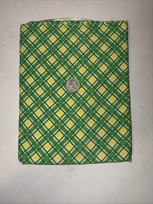 "Material de saco de alimentación vintage amarillo brillante y verde a cuadros abierto 42x36""" Foto 1 de 4