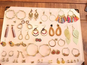 Costume Earrings Joblot X 31. Dangle, Stud, Hoop, Statement. Gold Plate &Tone. - Picture 1 of 12
