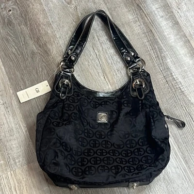 Y2K Giani Bernini Black GB Logo Shoulder Bag Patent Trim Nylon Tote NWT - Image 1 of 4