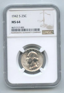 1942-S 25 Cents NGC MS64 Bright BU - Picture 1 of 2