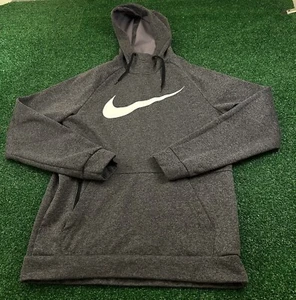Nike Sweater Mens Small Gray White Center Swoosh Hoodie Sweatshirt Dri-Fit - Picture 1 of 9