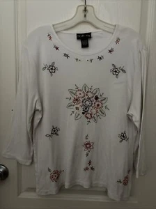 VTG Style & Co Women's Large Embroidered Floral Cotton Top White - Picture 1 of 8
