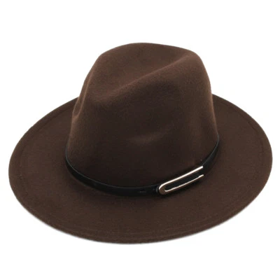 Hombres Mujeres Sombrero de Panamá Ala Ancha Fedora Trilby Disfraz Gorra Mezcla de Lana Banda de Cuero Foto 1 de 4