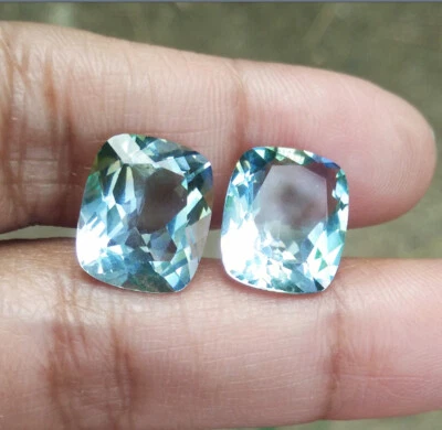 11x9mm. CUSHION BLUISH GREEN PARAIBA LOOSE GEMSTONE_2pcs Pair - Image 1 of 4