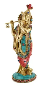 Whitewhale Latón Señor Krishna Bhagwan Tocando Flauta Dios Metal Murti Oro An... - Imagen 1 de 3
