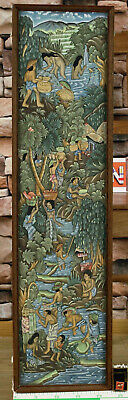 Asiatika Textil Malerei Personen Fluss Dschungel 89cm Hoch Südostasien Gemälde • 90€