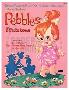REPRINT - PEBBLES FLINTSTONE PAPER DOLLS - PINK BOOK - REPRODUCTION - Picture 1 of 11