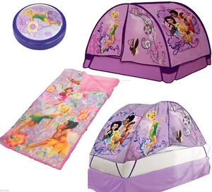 Disney Fairies Tinkerbell 3-Piece Dream Set Girls Sleeping Bag Tent W/Push Light - Picture 1 of 2