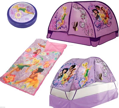 Disney Fairies Tinkerbell 3-Piece Dream Set Girls Sleeping Bag Tent W/Push Light - Image 1 of 2
