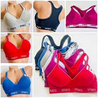 2-6 Pack Racerback Sports Bra Women's High Impact Running Yoga Workout Bras 6882 - Image 1 of 4