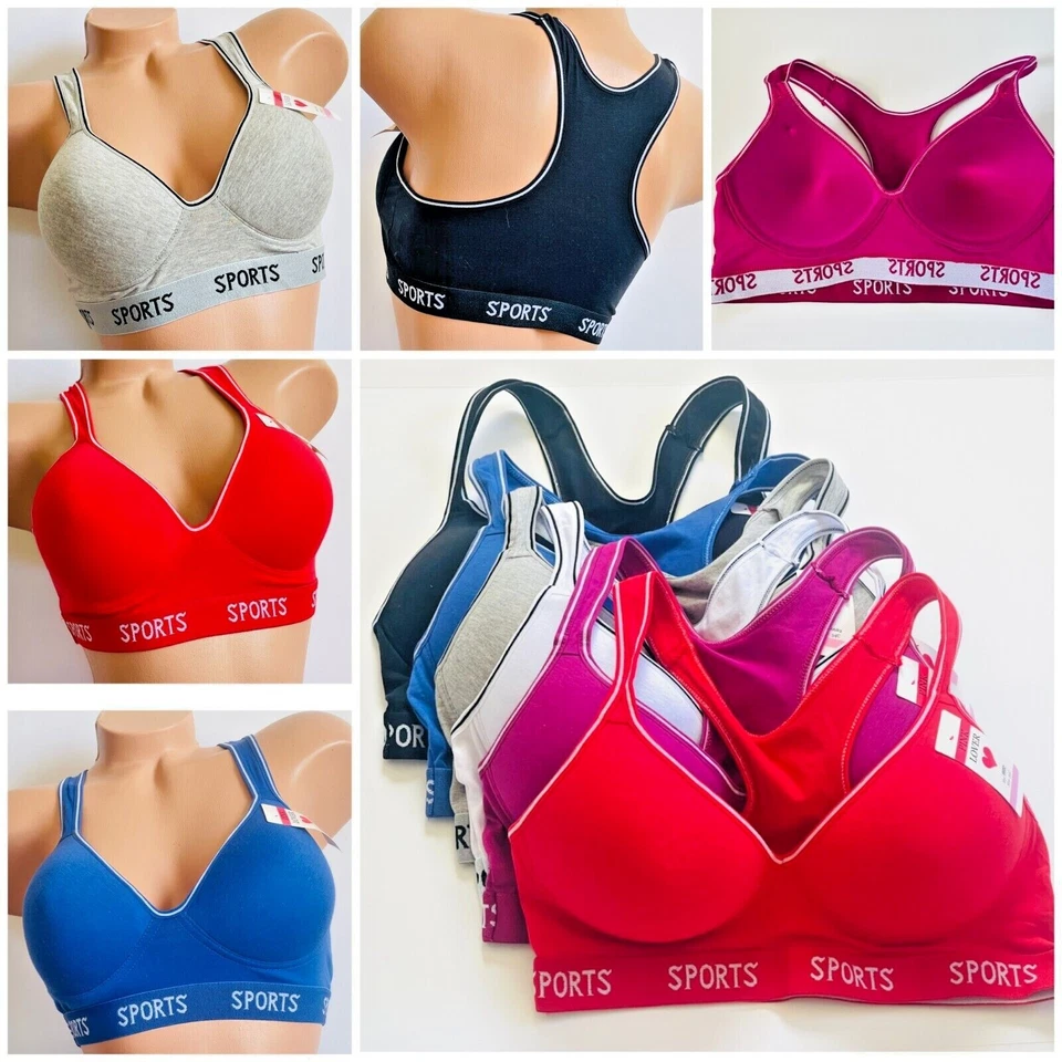 2-6 Pack Racerback Sports Bra Women's High Impact Running Yoga Workout Bras 6882 - Image 1 of 4