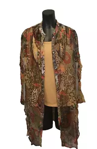 FREE WOMAN Tan Floral Twin Set Cami /Tank & Over-shirt/Wrap Size 18 - Picture 1 of 9