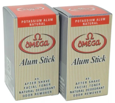Pack de 2 OMEGA Potassium ALUM STICK Natural, Tónico Facial, Después del Afeitado, Desodorante Foto 1 de 4