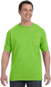 Mens Hanes TAGLESS Pocket T-Shirt Lime Cotton Short Sleeve Crew Neck Size XL NWT - Picture 1 of 4
