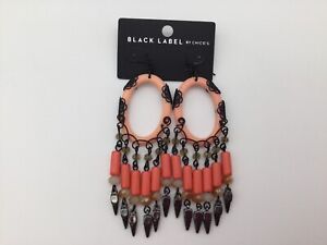 Chico’s Black Label Gorgeous Coral/ Peach/ Black Earrings NWTS