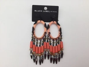 Chico’s Black Label Gorgeous Coral/ Peach/ Black Earrings NWTS - Picture 1 of 2