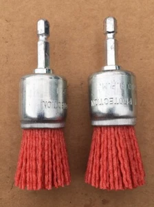 2x NYLON INFUSED 1" END BRUSH BRUSHES WHEEL 1/4 HEX SHANK WIRE MED GRIT ABRASIVE - Picture 1 of 1
