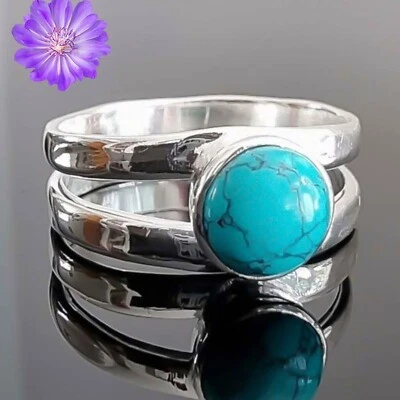 Turquoise Gemstone 925 Sterling Silver Ring Handmade Jewelry Ring For Gift - Image 1 of 4