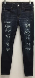 American Eagle Distressed Jeggings Womens Size 2 Short Dark Wash AEO Denim - Picture 1 of 11