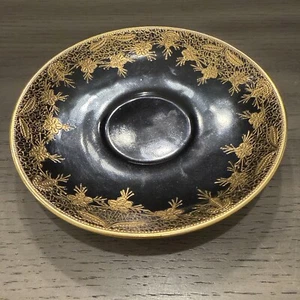 VTG 5” Black Saucer W/ Gold Floral Edging Trinket Dish Or Replacement Piece - Picture 1 of 5