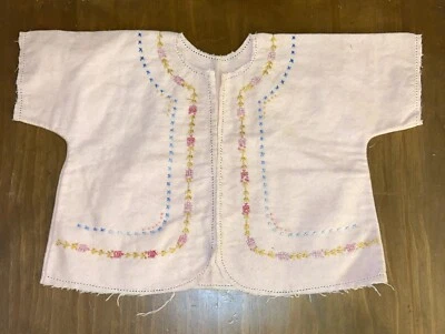 Camisa bebê vintage bordada flanela menina recém-nascida top - Imagem 1 de 4