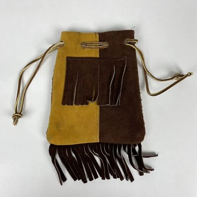 Monedero de cuero gamuza 6,5" bolso bolsa flecos cosplay larp renacimiento medieval Foto 1 de 4