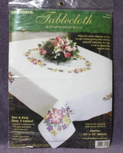 WILD ROSES TABLECLOTH in stamped cross stitch DIMENSIONS NIP - Picture 1 of 2