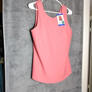 32 Degrees Cool Ladies Tank Top Ribbed Size L Pink Sleeveless Build in Bra Nwt - Picture 1 of 11