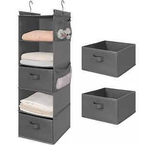5 Tier Shelf Hanging Organizer Dual-Row Pockets Collapsible Grey - Picture 1 of 8