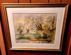 "Pintura Original de Acuarela "WORKS BY FLO" Firmada-Enmarcada/Vidrio - 18"" X 22" - Imagen 1 de 1