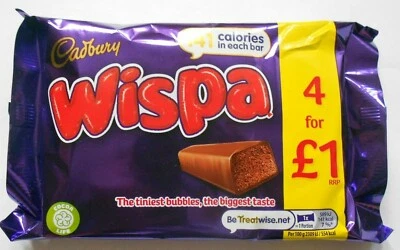 Cadbury Wispa 25,5 g (0,89 OZ) x paquete de 4 = 102 g (3,59 OZ) Foto 1 de 2