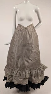 1890’S BLACK + WHITE STRIPED SILK TAFFETA SKIRT W RUFFLE BOTTOM - AS ACQUIRED - Picture 1 of 9