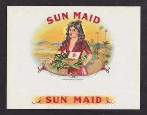 Ancienne étiquette Lytho Cigare BN106831 Femme Sun Maid - Picture 1 of 1