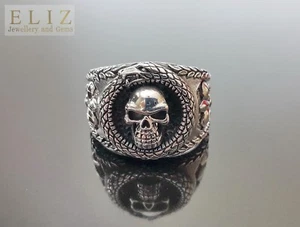 Sterlingsilber 925 Ouroboros Schädelring Fleur de Lis Schlange Essensschwanz Siegel - Bild 1 von 9