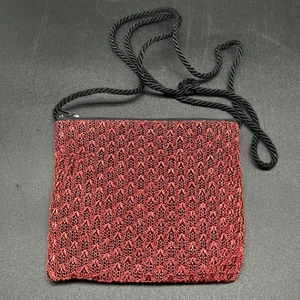 Romantic Goth Purse Metal Wire Woven/Knit Crossbody Red/Black Small - Picture 1 of 13