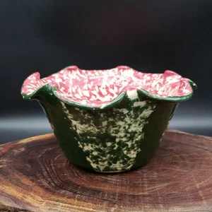 East Texas Pottery Watermelon Ruffled Bowl 7x3.5" Hand Painted Marshall TX - Picture 1 of 6