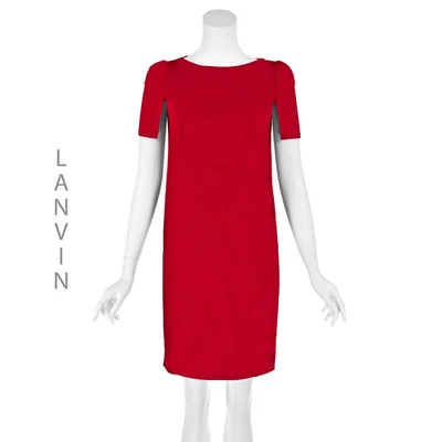 LANVIN Alber Elbaz Era Red Crepe Mini Shift Dress with Cutout Sleeves SZ4-6 - Image 1 of 4