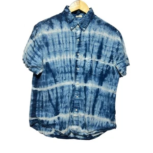 J Crew Men Linen Shirt L Blue Tie Dye Button Front Classic Coastal Resort Beach - Picture 1 of 8