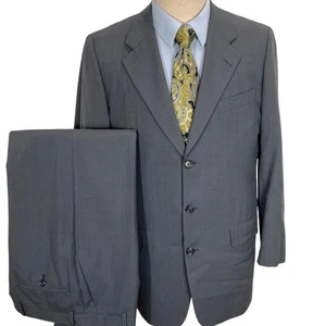 Hickey Freeman Suit Men 40L 33W Blue Gray Glen Plaid Canterbury Classic Career - Picture 1 of 19