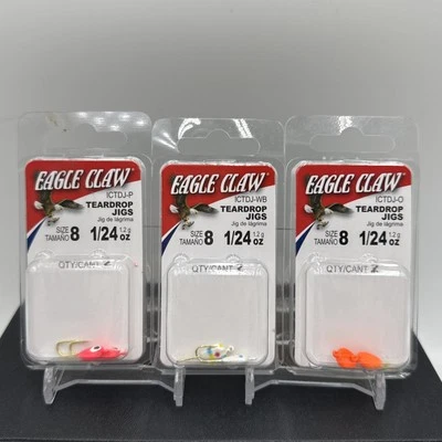 Eagle Claw Ice Fishing Teardrop Panfish 1/24oz Jigs -3 Colors-Size 8 Lot of 3 A1 - Image 1 of 4
