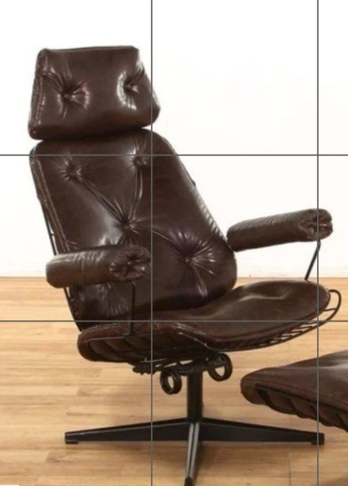 Sillón de cuero sintético moderno de mediados de siglo raro de colección ROCAS GIRATORIAS - sin otomana Foto 1 de 4