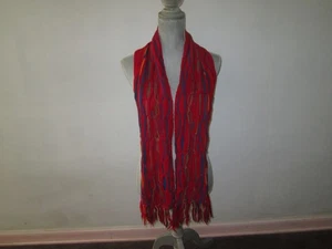 Coogi-inspirierter rot/mehrfarbiger strukturierter Schal aus 100 % Merinowolle * Australien - Bild 1 von 5