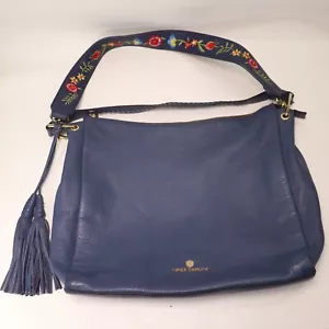 Vince Camuto Cecil Hobo Handbag M Blue Pebbled Leather Purse Shoulder Bag Tassel - Picture 1 of 15