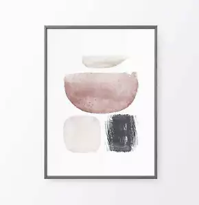 Watercolor Abstract Neutral Pink Gray Minimalist Art Print. Great Modern DeCor - Picture 1 of 7