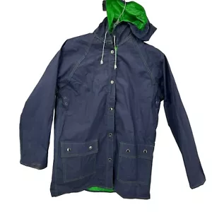 Rainskins Vintage 1980s Reversible Vinyl Rain Coat Jacket Green Blue Medium - Picture 1 of 23